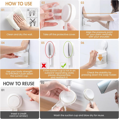 LEVERLOC Soap Dish Holder for Shower, Double Layer Suction Cup Wall Mounted, Waterproof Soap Sponge Holder
