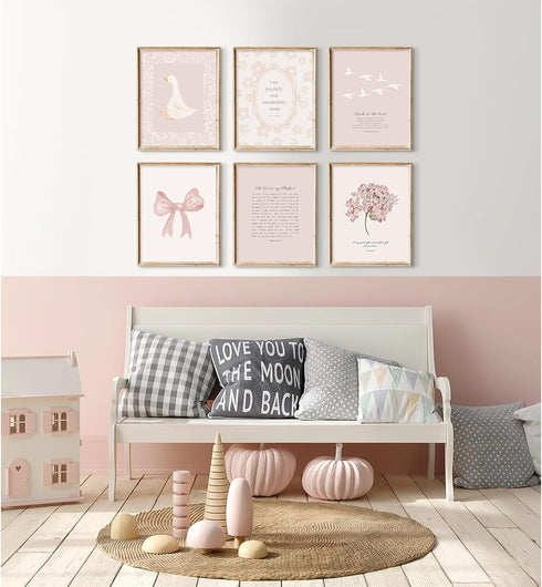 Lhoiplme 12x16x6 Inch Nursery Christian Wall Art Bible Verse Prints Pink Girl Nursery Room Canvas Wall Decor Coquette