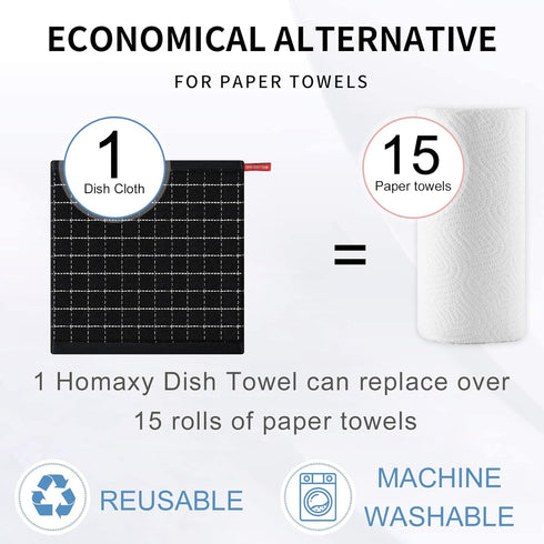 Homaxy 100% Cotton Terry Kitchen Dish Cloths, Ultra Soft and Absorbent, 6 Pack, 12 x 12 Inches