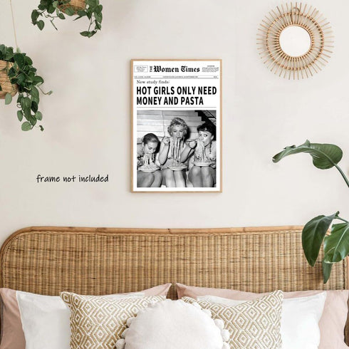 Generic 24x36inch Vintage Women Times Newspaper Canvas Wall Art Black and White Aesthetic Poster Funky Hot Girl Eating