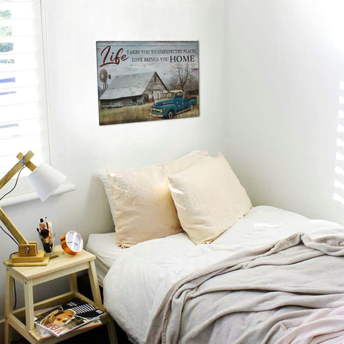 Old Barn Picture Wall Art Rustic Barn and Truck Farmhouse Canvas Paintings Modern Home Decor for Bedroom Bathroom