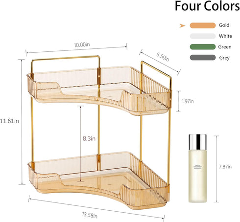 YCIA&DONE 2 Tier Corner Counter Bathroom Organizer, Clear Vanity Tray for Makeup and Skincare in Bedroom and Kitchen