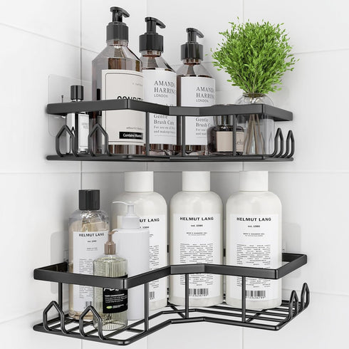 QHMCHLDZ Adhesive Shower Caddy, 2 Pack Corner Bath Organizer, Rustproof Stainless Steel Shower