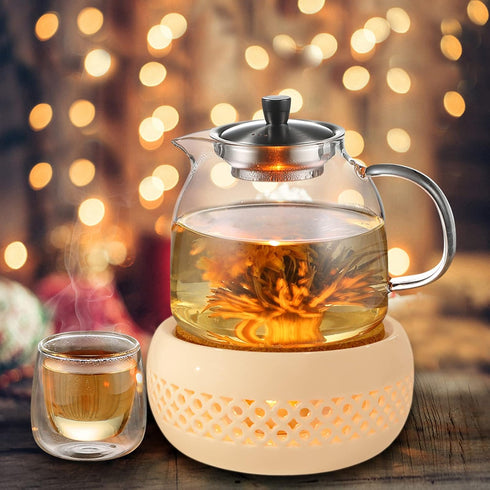 Teapot Warmer, Ceramic Teapot Heater with Cork Cushion Coffee Tea Warmer for Glass Teapot, Stainless Steel Teapot, Ceramic Teapot and Other Heatproof Dish Warming Use