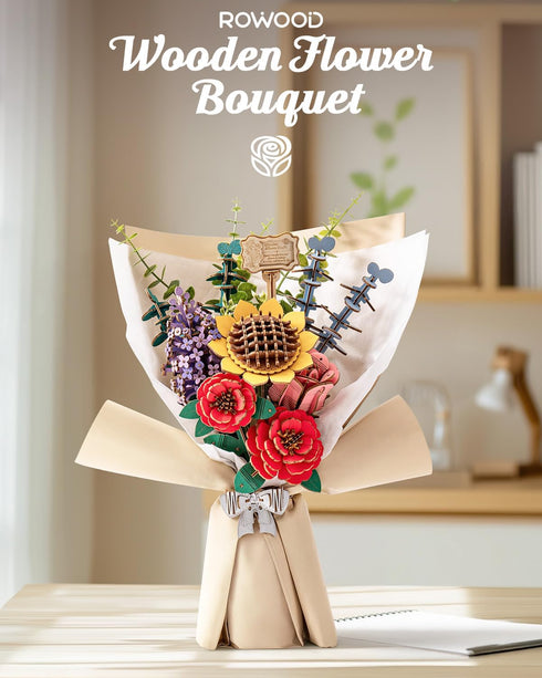 Set 3D Women/Mom-TW01H Rowood Wooden Flower Bouquet Building Craft Kit Puzzles for Adults,Artificial Flower Botanical