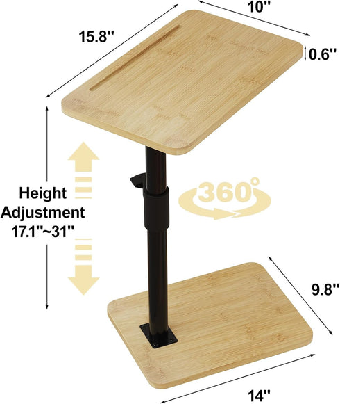 2Pcs 360 (2PCS, Sofa Armrest Tray Table - Bamboo Swivel TV Trays - Height Adjustable Side Table for Bed or Chair