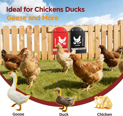 2 Pack Chicken Grit and Oyster Shell Feeder, Metal Oyster Shell Feeder with Visual Window and Lid, Hanging Gravity