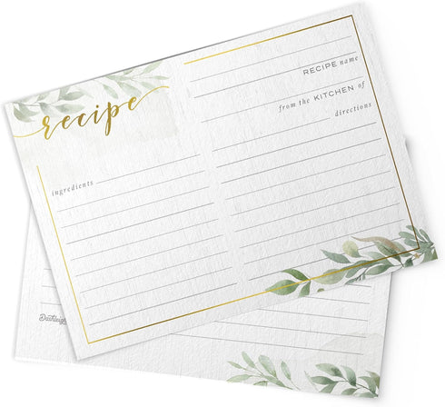 Dashleigh Farmhouse Greenery Recipe Cards, 48 Double Sided 4x6 Cards with Gold Foil, Sage Green Rustic Kitchen Gift