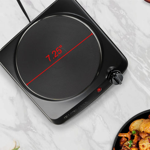 OVENTE Electric Countertop Single Burner, 1000W Cooktop with 7.25 Inch Cast Iron Hot Plate, Compact Cooking Stove,