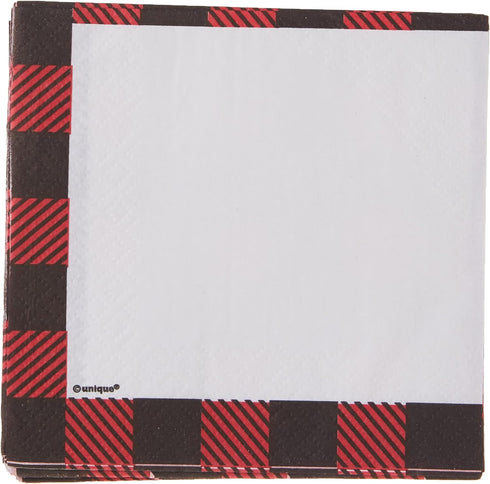 Unique Plaid Lumberjack Beverage Napkins - 16 Pcs, 5" x 5" for Parties and Gatherings