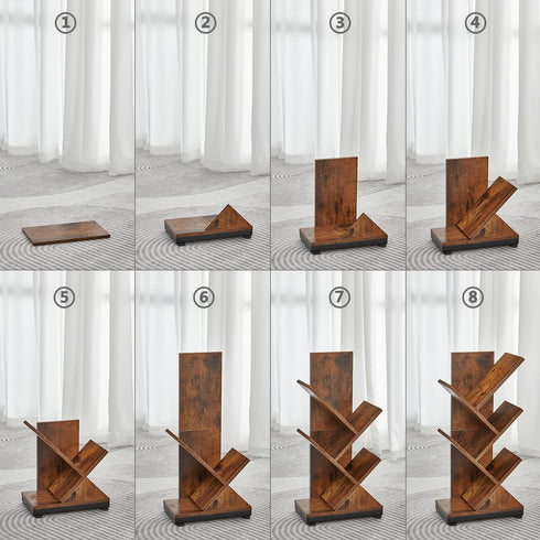 5 ruboka Tree Bookshelf,Retro Floor Standing Bookcase Display for CDs/Magazine/Books,Small Bookshelf for Bedroom,Living