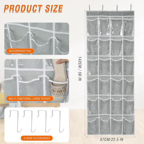 24 (56" 22.5") GOMAJI Over the Door Pocket Hanging Shoe Organizer, Space Saving Hanging Storage Holder, Gray, X