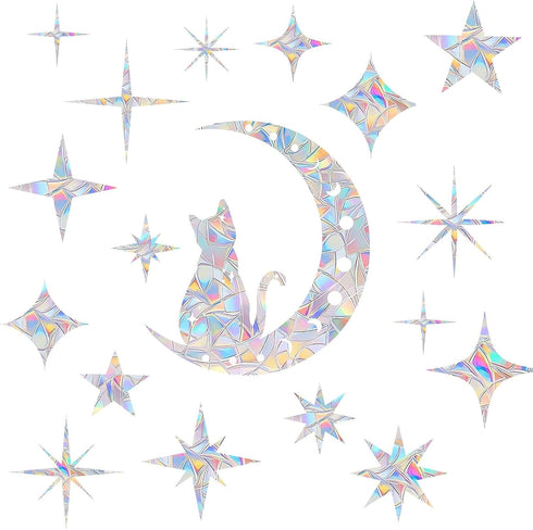 Cat Moon and 54PCS Star Window Clings, Anti-Collision Window Decals to Save Birds from Collisions