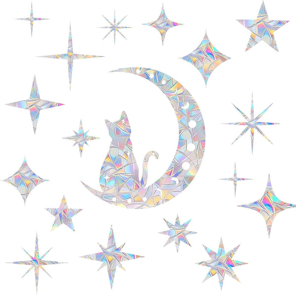 Cat Moon and 54PCS Star Window Clings, Anti-Collision Window Decals to Save Birds from Collisions