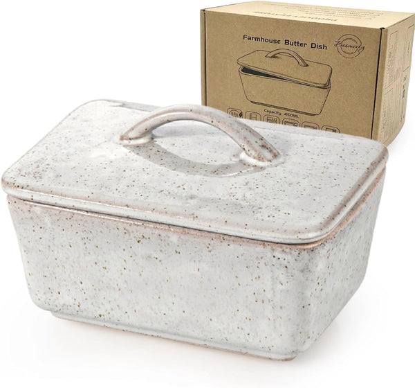 Besmeety Ceramic Butter Dish with Lid for Countertop, European 250g Butter Keeper,