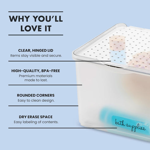 madesmart Small Bin with Lid-Stack Collection, Frost Soft-Grip Lining and Non-Slip Feet
