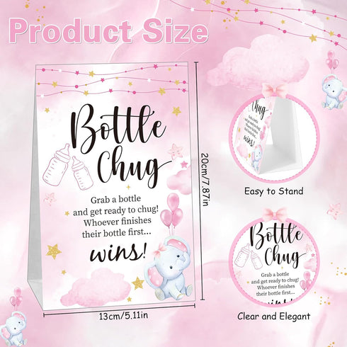 TrelaCo Baby Shower Game Sign, 20 Pcs Baby Bottles Shower Favor Set for Gender Reveal Party (Pink, Elephant)