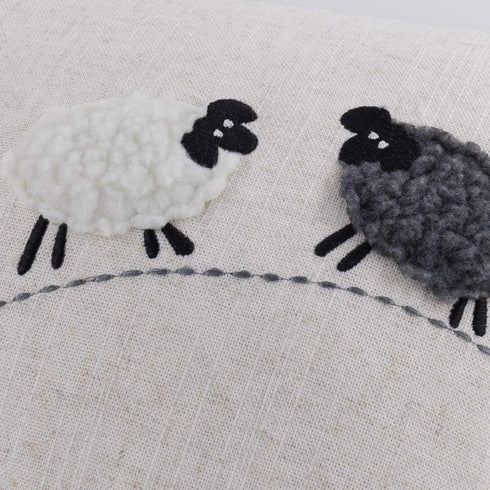 JWH Decorative Animal Embroidery Sheeps Pillow Cover, Cotton Lumbar Cushion for Sofa Couch Bed, 12x20 Inch White and