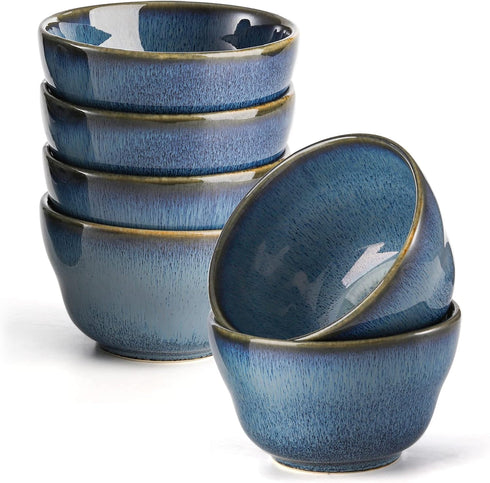 Peohud 6 Pack Small Dessert Bowls, 8 Ounce Porcelain Pinch Bowl Ramekins for Dessert, Pudding, Soup, Dipping Sauce