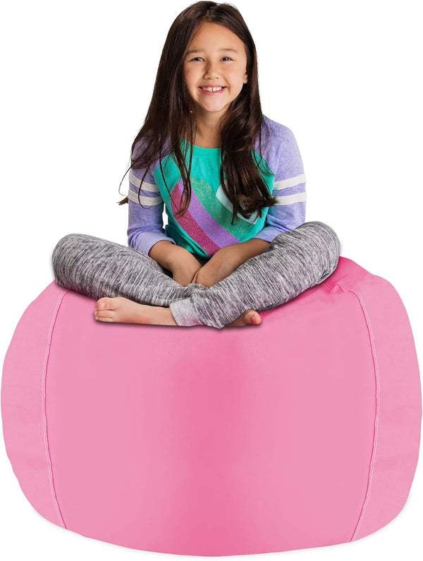 Posh Stuffable Kids Stuffed Animal Storage Bean Bag Chair Cover - Large 38" Solid Pink Toy Organizer for Children