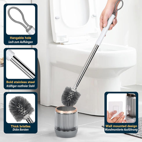 GUCOLUBU 2 Pack Set Toilet Bowl Brush and Holder Long Handle Toilet Brush for Bathroom with Separate Base for Floor