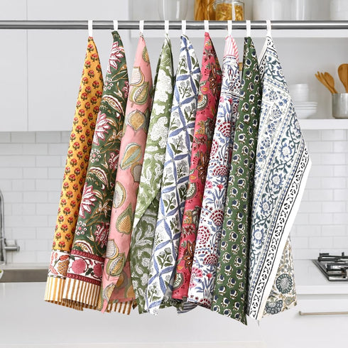 Set 12-16 x28 100% Ridhi Mix Hand Block Print Cotton Kitchen Towel of Ultra Absorbent Quick Dry Cotton Dish Towels