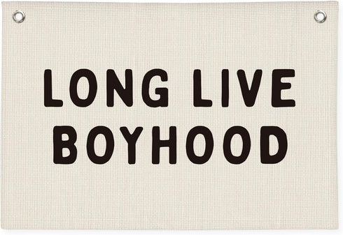 Long Live Boyhood Banner, Boy Nursery Decor, Linen Banner Wall Hanging Flag