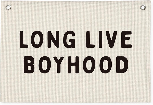 Long Live Boyhood Banner, Boy Nursery Decor, Linen Banner Wall Hanging Flag