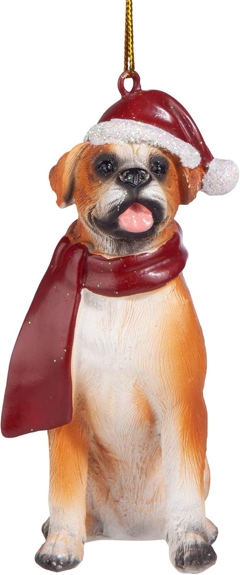 Design Toscano JH576303 Christmas Boxer Holiday Dog Ornaments, Full Color