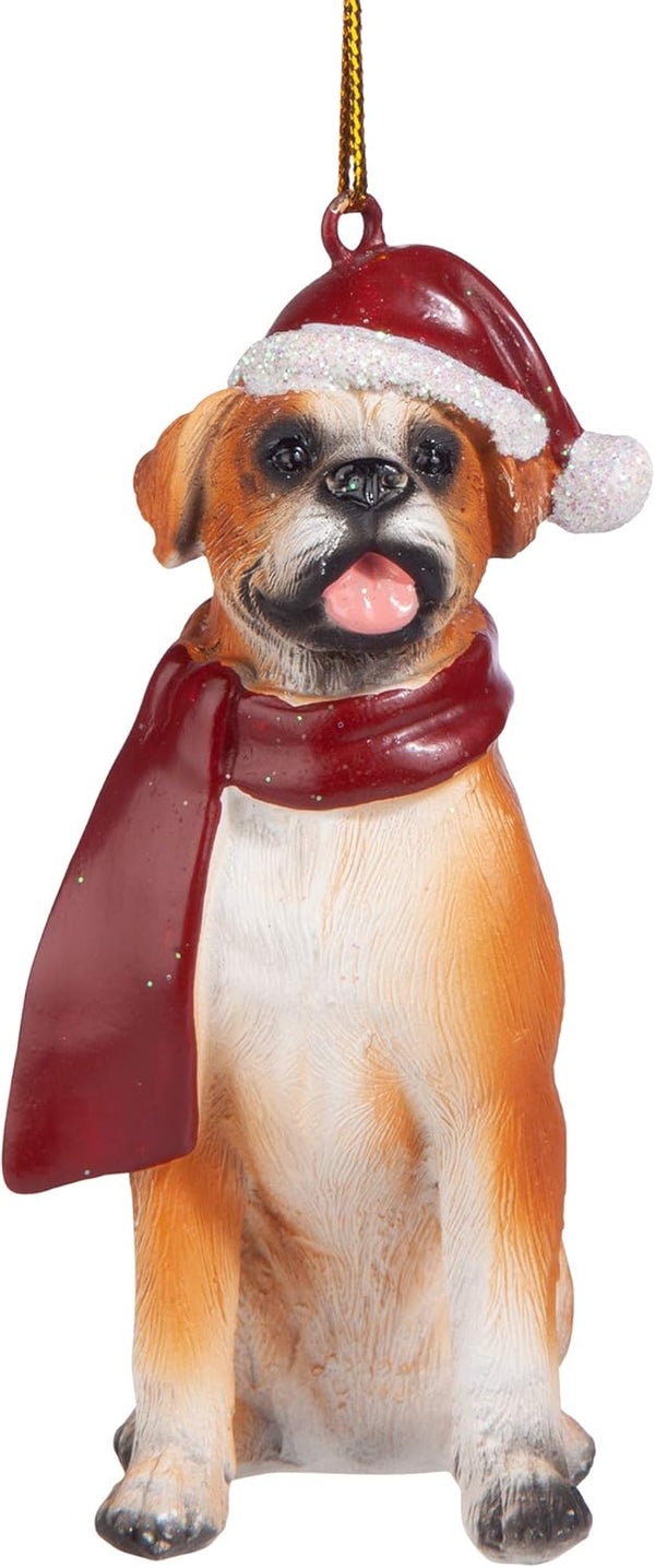Design Toscano JH576303 Christmas Boxer Holiday Dog Ornaments, Full Color