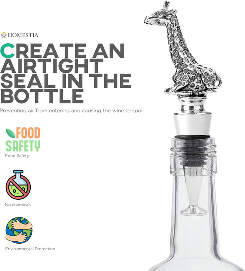 Homestia Giraffe Wine Stoppers - Stainless Steel Reusable Bottle Stopper with Silicone Seal
