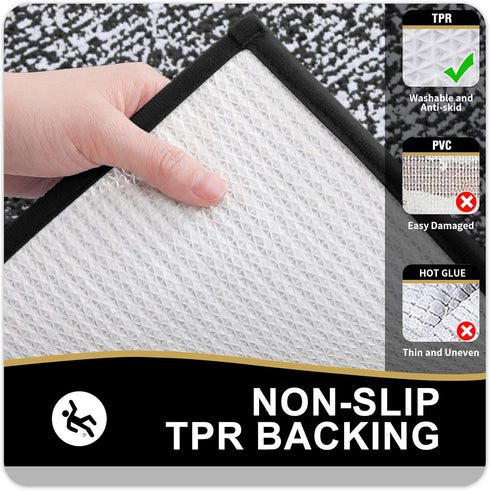 OLANLY Luxury U-Shaped Toilet Rugs, 24x20 Extra Soft Microfiber Non-Slip Bath Mat (Black and White)