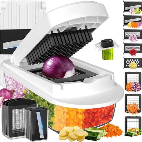 8 Blade All-in-1 Vegetable Chopper Mandoline Slicer with Container, Food Chopper, Onion