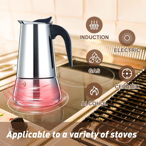 2 Cup 100ML 3.3oz Stainless Steel Moka Pot Espresso Maker - Italian Coffee Percolator for Home Camping