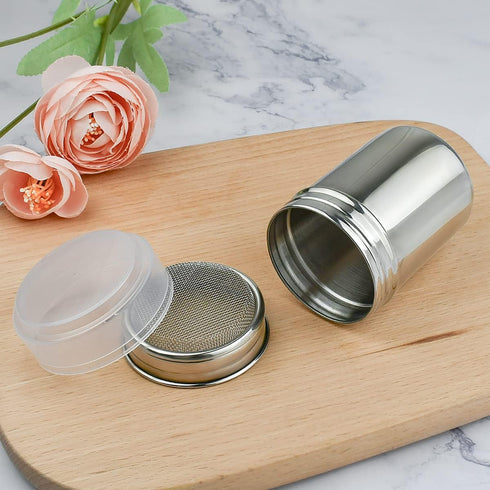 1Pcs Stainless Steel Powder Sugar Shaker Duster with Lid, Fine Mesh Shaker for Baking Soda, Cocoa, Flour