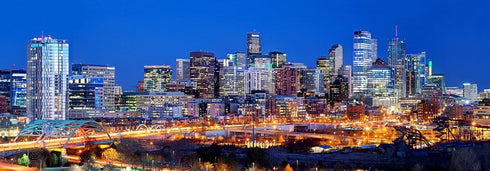 PHOTOSBYJON Denver Skyline 2018 Photo Print UNFRAMED Dusk from NW Color City Downtown 11.75 x 36 inches