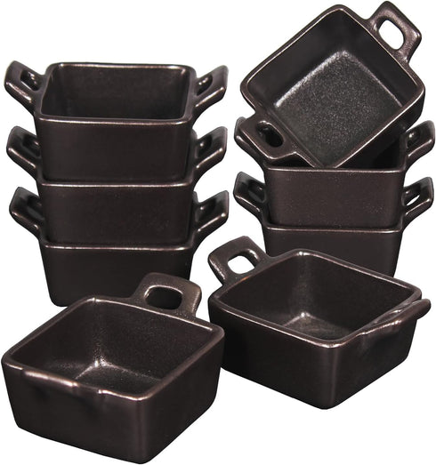 Creme Brulee Square Ramekins - Mini Ceramic Custard Cups, 1.72 oz Oven Safe Souffle Dishes, Set of 8