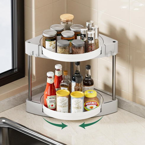 NATURE'S SOURCE 2 Tier Lazy Susan Organizer, 9'' Rotating Spice Rack for Cabinet, Kitchen, Pantry, Table Top