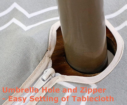 Tektrum 60 inch Round Moroccan Quatrefoil Outdoor Tablecloth with Umbrella Hole and Zipper, Zippered Table Cover - Spill Proof/Waterproof - for Patio Garden Tabletop Decor (Light Grey) by Tektrum