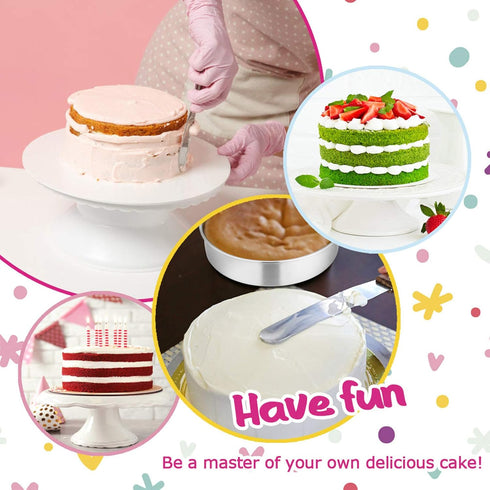 E-far 6 Inch Cake Pan Set of 3, Stainless Steel Round Smash Cake Baking Pans, Non-Toxic & Dishwasher Safe