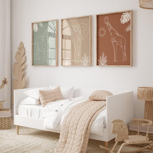 Youillne 16x24 Inch Set 3 Safari Nursery Wall Art Pictures Baby Animal Canvas Wall Decor Boho Jungle Wall Art Kids