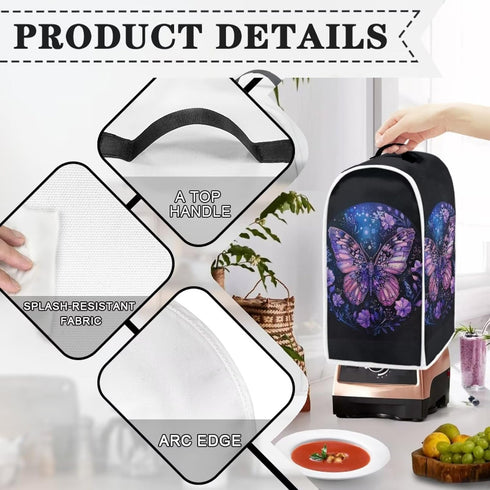 Purple Floral Butterfly Kitchen Blender Dust Cover, Washable Appliance Cover, Stand Mixer Protector, Dust-Proof Cover