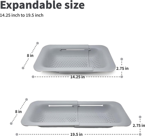 Makerstep Over the Sink Colander Strainer Basket, Expandable for Washing, Draining, and Drying, Grey Kitchen Essential