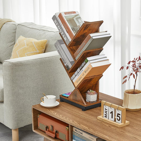 5 ruboka Tree Bookshelf,Retro Floor Standing Bookcase Display for CDs/Magazine/Books,Small Bookshelf for Bedroom,Living