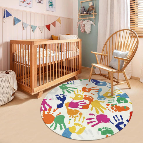 5 STARUIA Colorful Round Kids Rug Ft, Machine Washable Rug for Playroom, Non-Slip Circle Rugs for Classroom, Soft