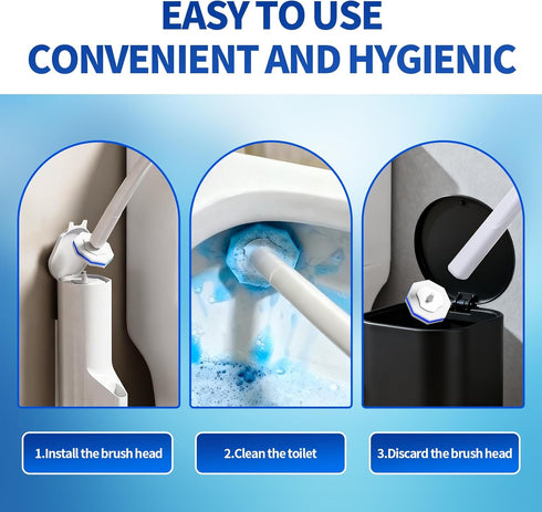 FAMYLI Set 60 Disposable Toilet Brush with Replacement Heads, Toilet Cleaning Replacement Pads, Starter Kit