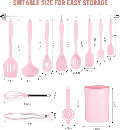 Kitchen Utensils Set-12 Pieces Silicone Cooking Utensils Set (Dishwasher Safe) 392°F Heat Resistant Spatula Set, Nonstick Cookware by Pranski