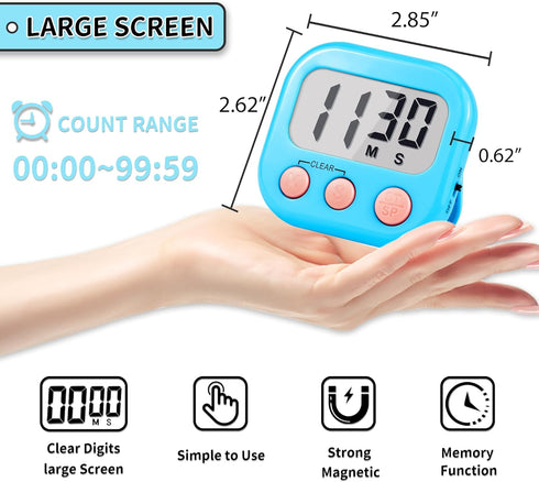 Timer for Kids Teachers Supplies, Digital Kitchen Timers for Cooking, Large Magnetic Classroom Timer 2 Pack