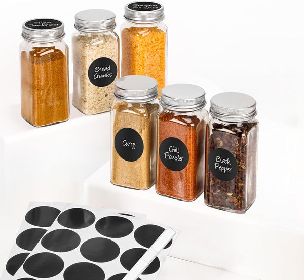 DIDITIME 6Pcs Spice Jars with Label, 4oz Empty Square Seasoning Containers, Spice Jars