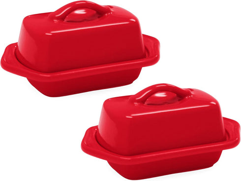 Chantal Ceramic Mini Butter Dish, Set of 2, 5 inch, True Red